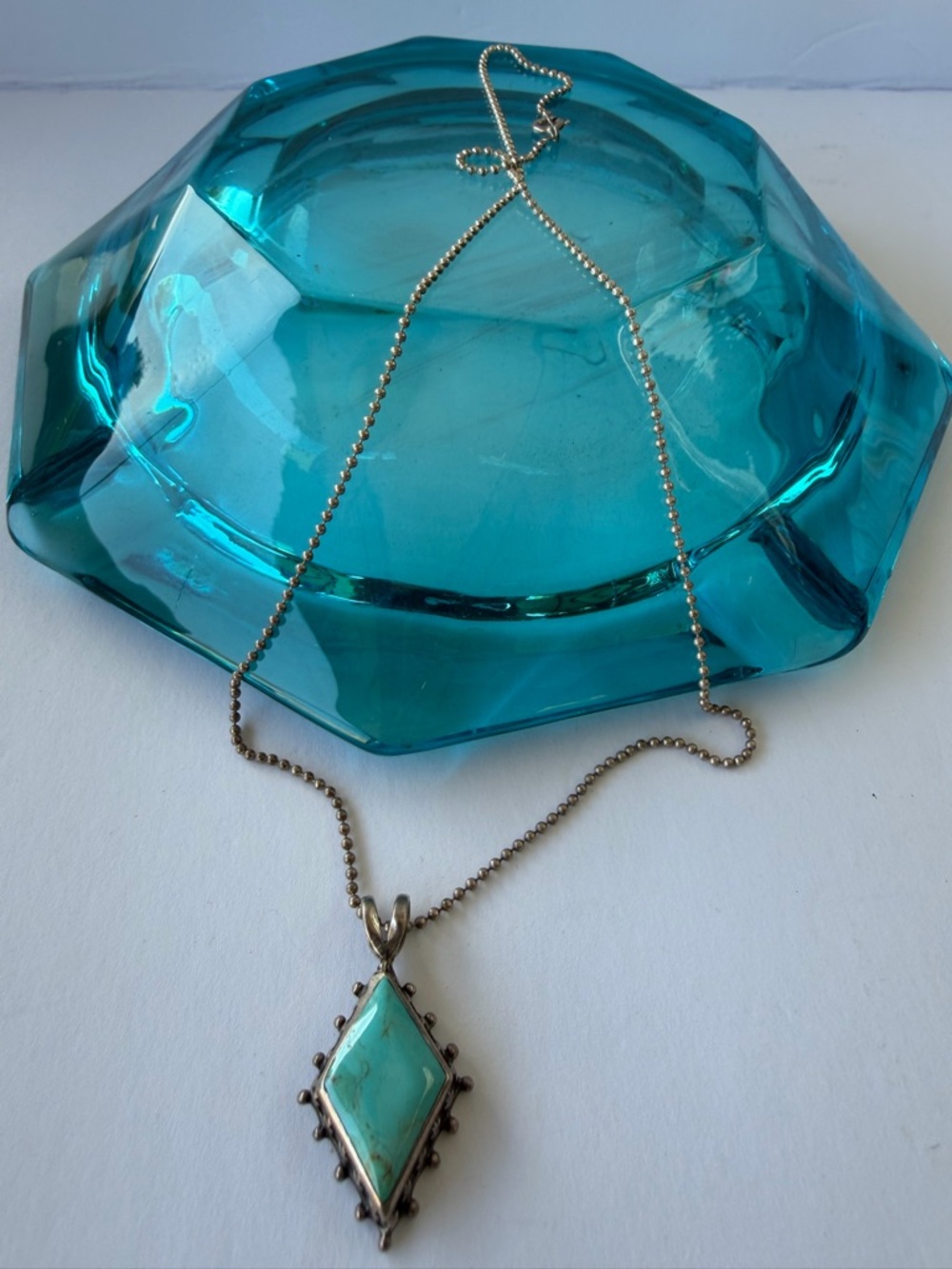 Vintage sterling silver turquoise pendant diamond shape